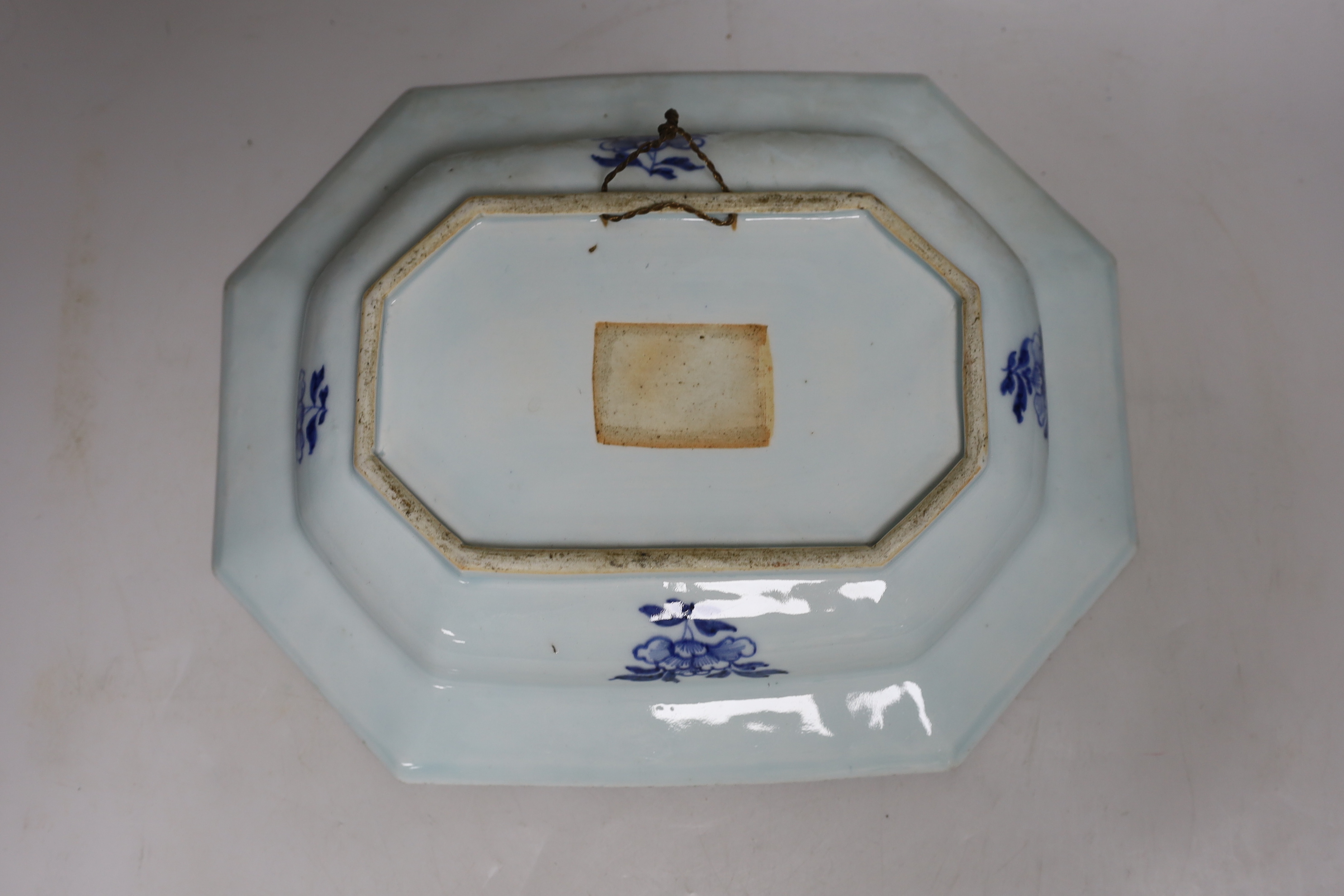 An 18th century Chinese blue and white export hexagonal dish